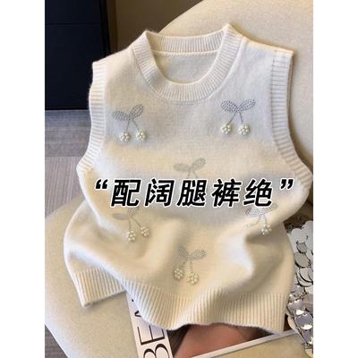 重工钉珠针织衫马甲大码女秋冬2025新款衬衫叠穿毛衣背心无袖上衣