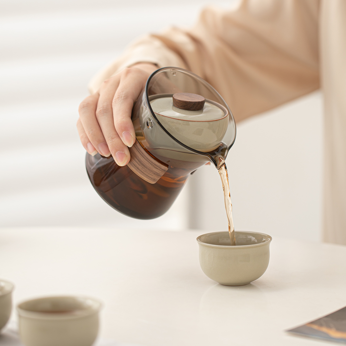 逍遥手抓壶汝窑旋转快客杯户外可携式懒人自动泡茶神器旅行茶具套