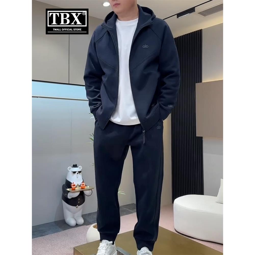 高端欧货休闲运动服套装男士2025新款秋冬季加绒连帽外套男款一套