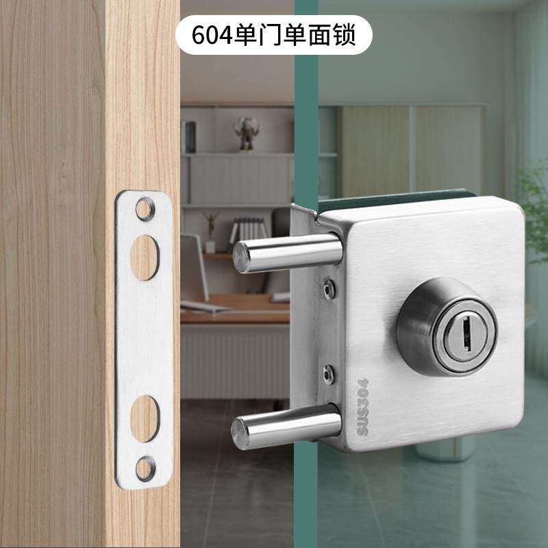 304不锈钢玻璃门锁方形推拉门店铺锁双门免开孔无框玻璃门锁单门