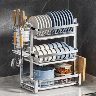 厨房304不锈钢碗碟沥水架双层厨具筷子筒粘板架水槽洗碗池置物架