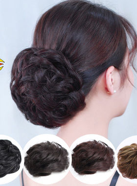 低丸子头假发妈妈发圈发假发发圈真人发丝卷发圈自然蓬松盘发神器