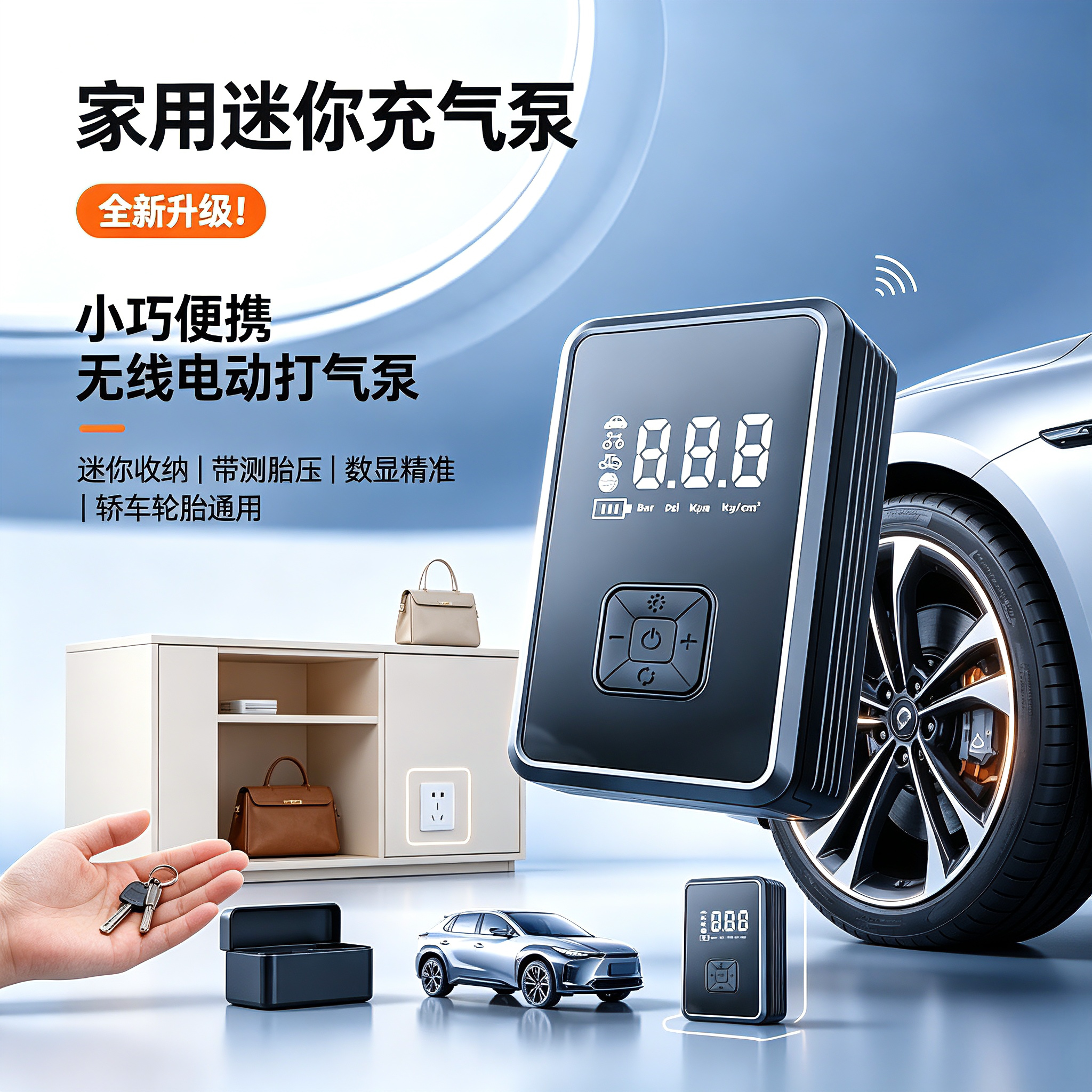 家用迷你充气泵得力无线汽车打气