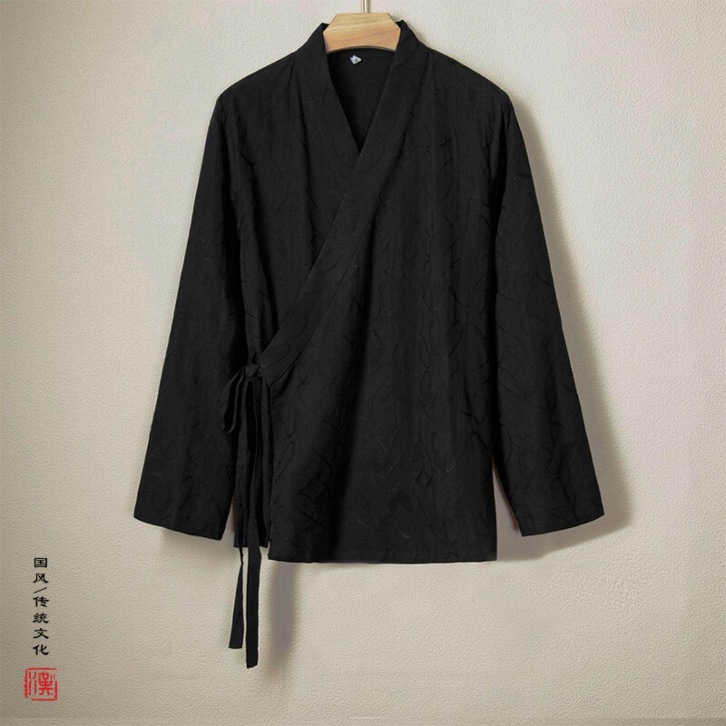 秋装新款中国风男装提花男士新中式斜襟汉服复古风禅服道袍道服