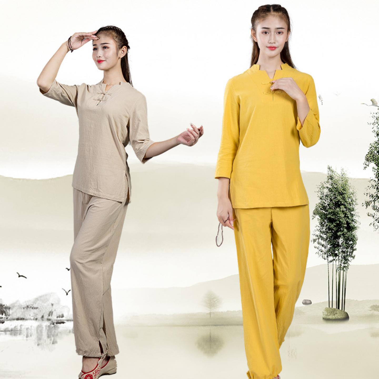 舒适健身运动棉麻瑜伽服女居士