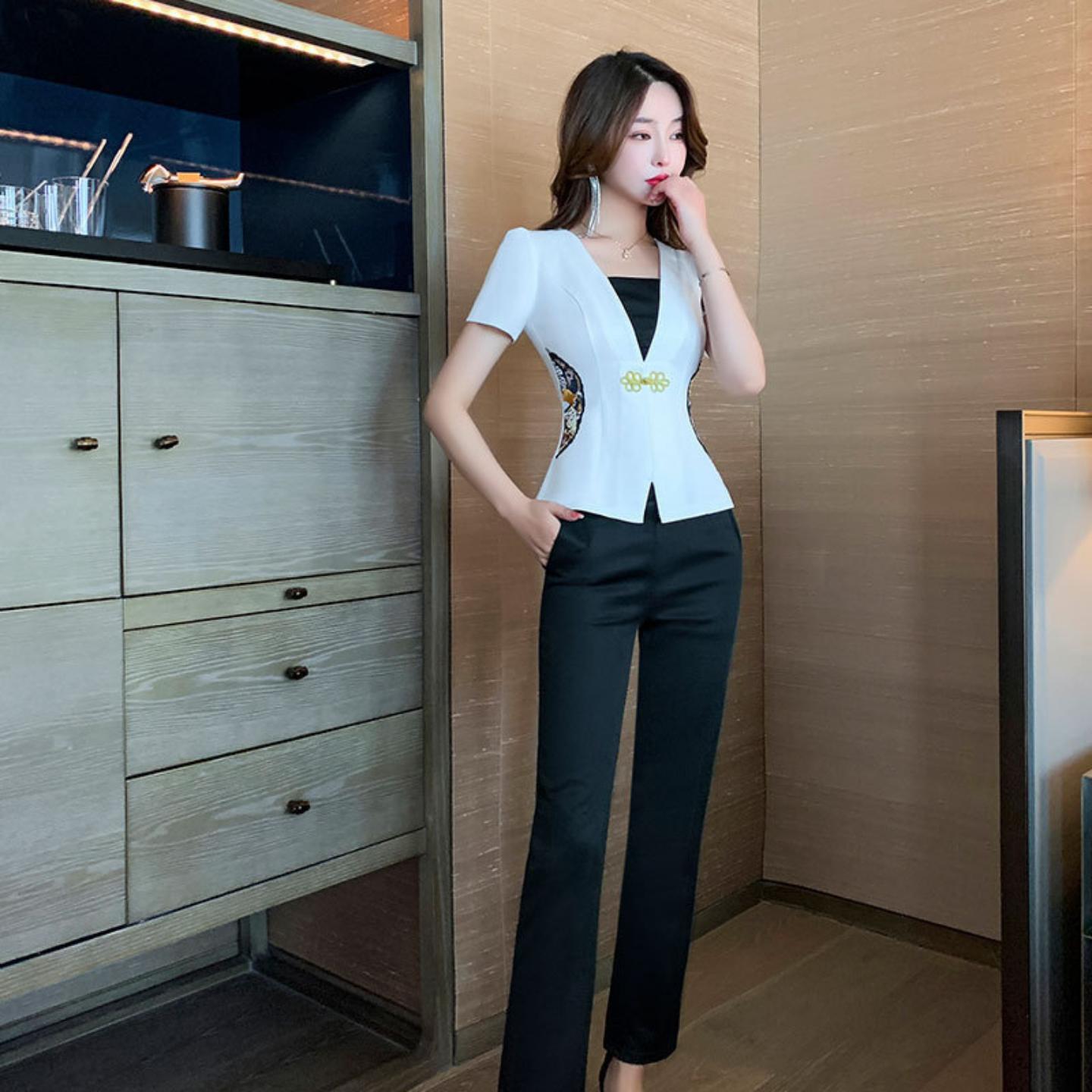 技师工作服女足疗新款收腰显瘦