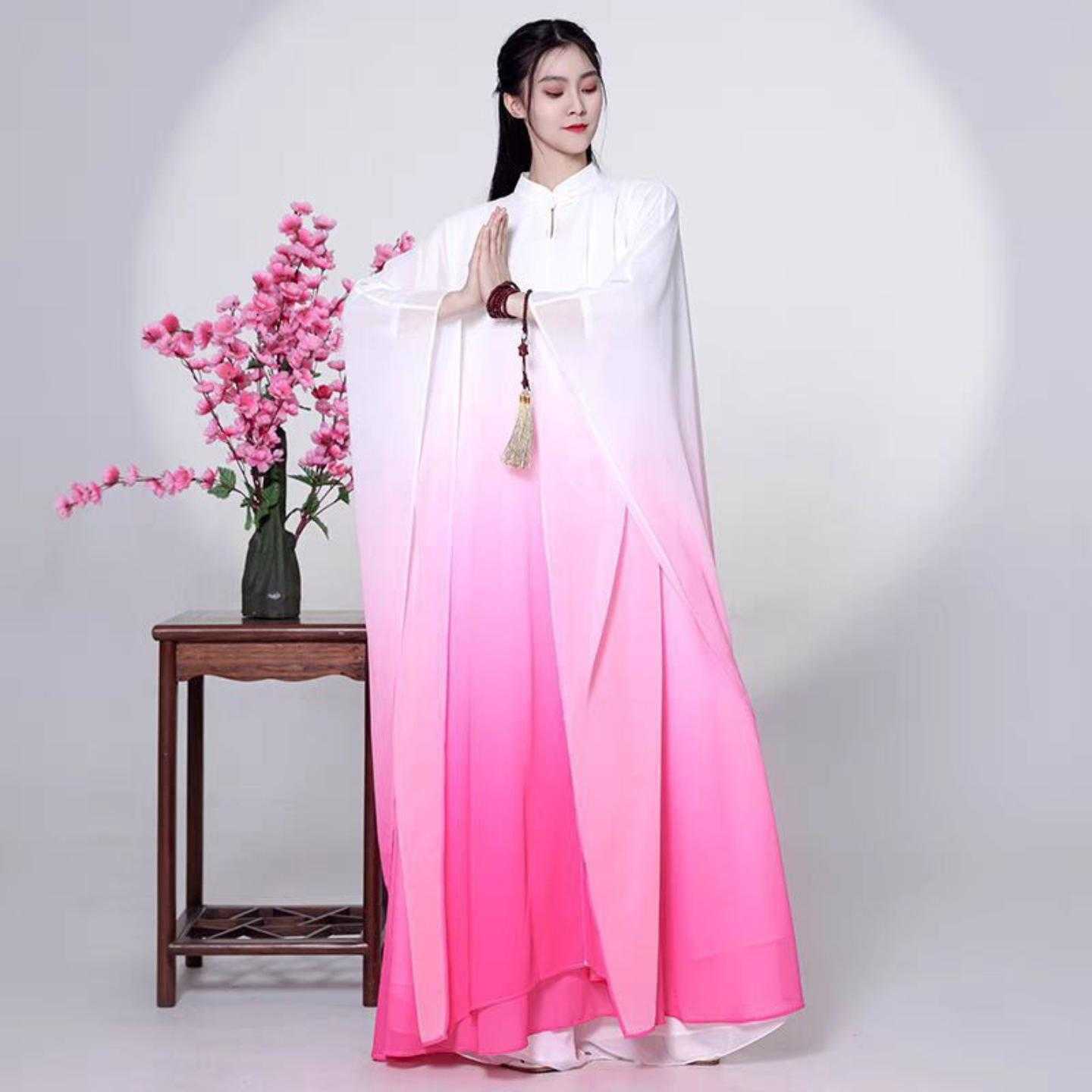 中国风连衣裙渐变色禅服茶服古筝