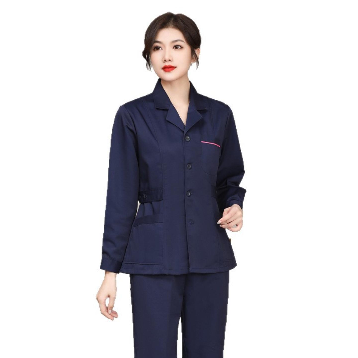 藏蓝色西服领护士服长袖女分体
