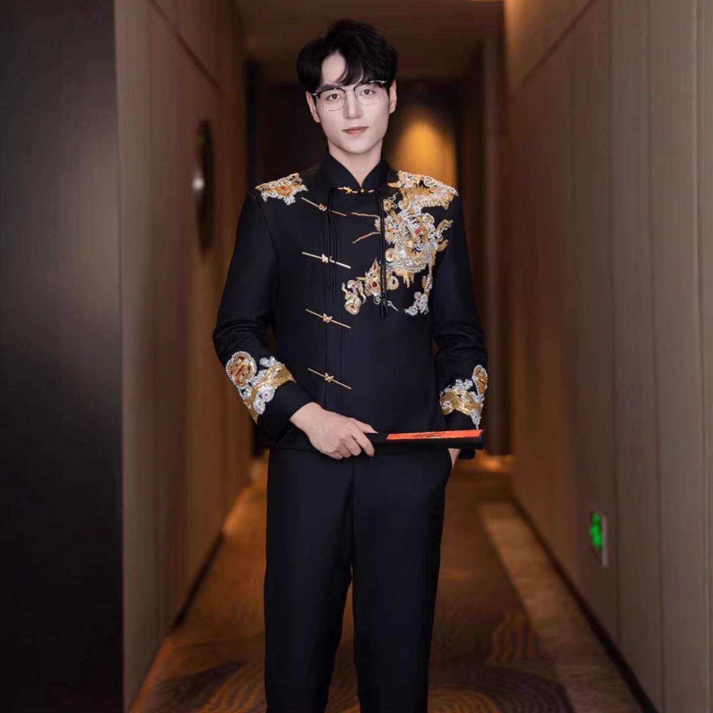 新中式中山装婚礼新郎结婚礼服订婚西服男士秀和套装国风男装批发