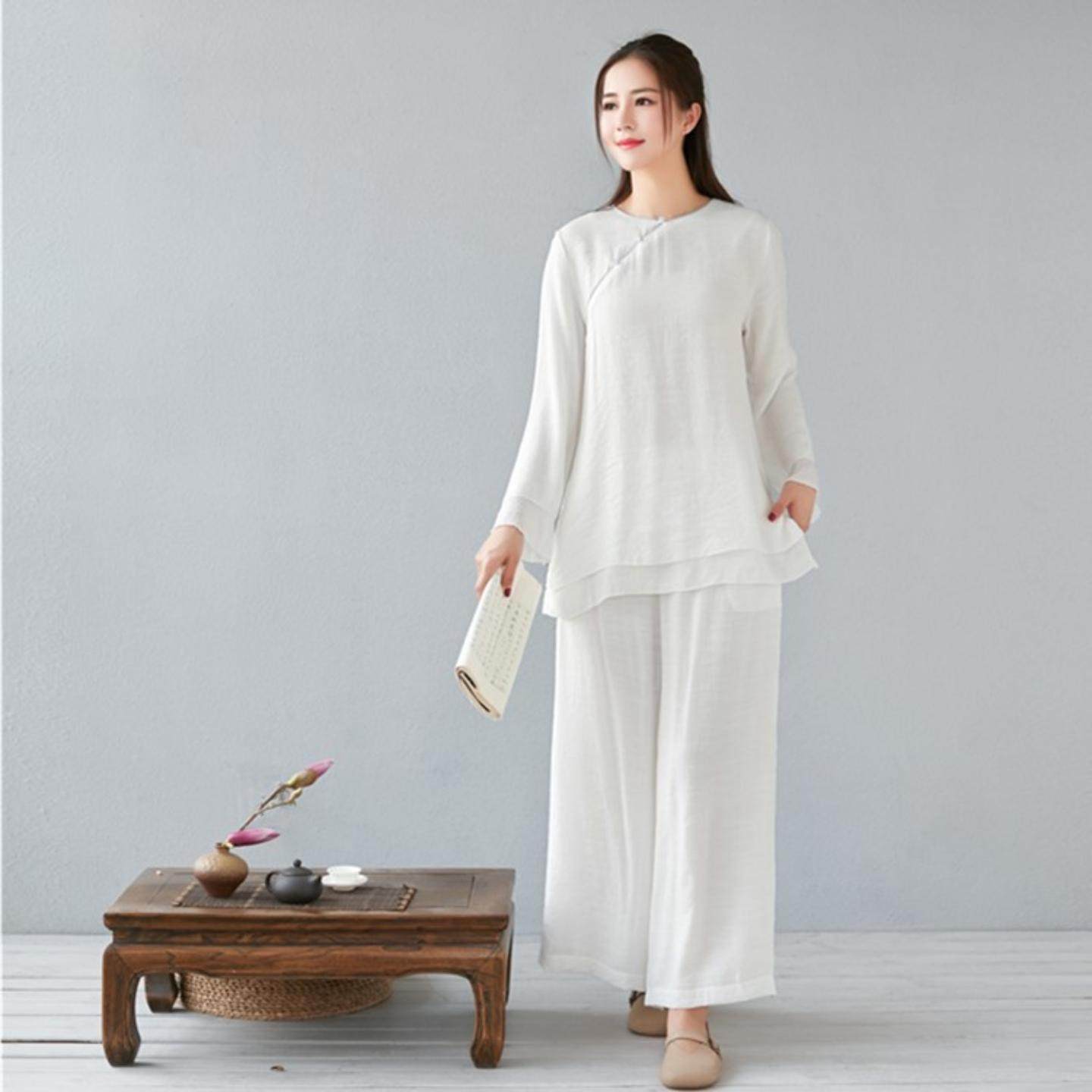 棉麻瑜伽服套装禅修服居士服春夏