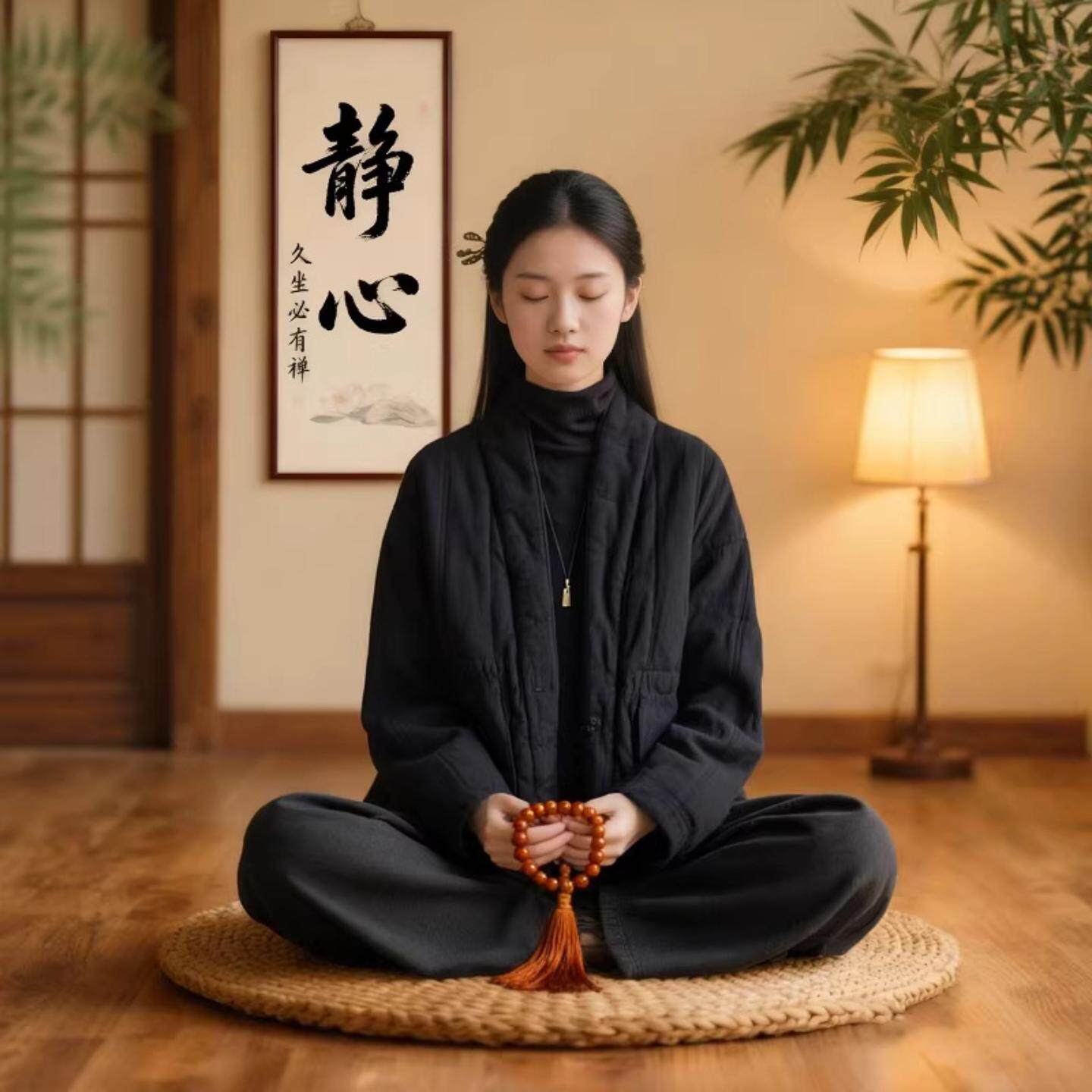 黑色打坐居士服女款夹棉外套禅意佛系风女装棉服冬季保暖棉袄套装