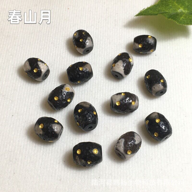 天然天珠玛瑙桶珠陨石款桶珠文玩配饰手串项链佛珠配件