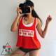 训练跑步瑜伽 健身INS女神同款 女背心 罩衫 啦啦队 字母红色工字