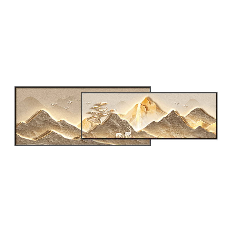 现代轻奢客厅装饰画背有靠山沙发背景墙挂画高级感大气山水画壁画