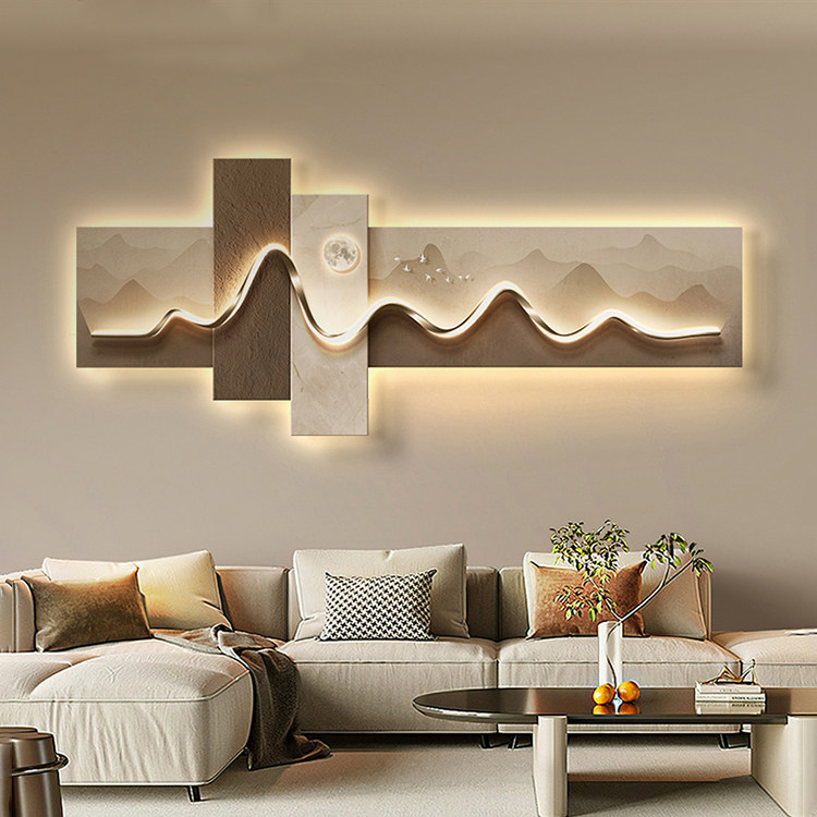 高级感客厅装饰画背有靠山大气沙发背景墙挂画现代轻奢创意壁灯画