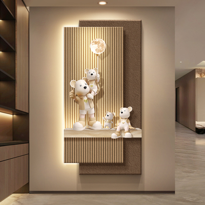暴力熊玄关装饰画轻奢高级感2025新款挂画客厅入户正对门墙壁灯画