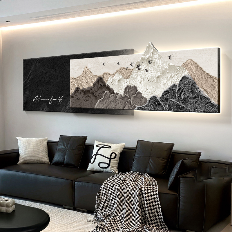 背有靠山立体客厅装饰画高级感沙发背景墙山水画挂画大白墙壁画灯