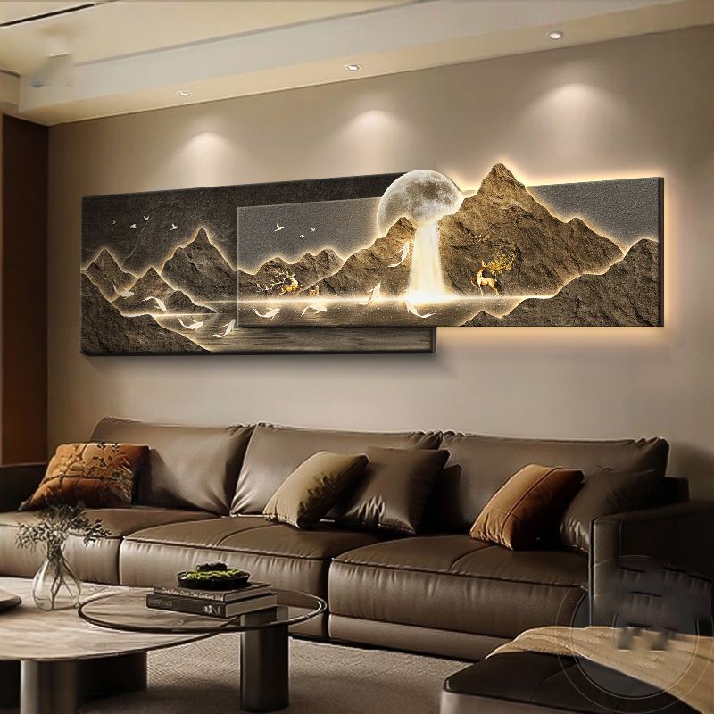 背有靠山客厅装饰画轻奢山水沙发背景墙挂画大气立体砂岩叠加壁画