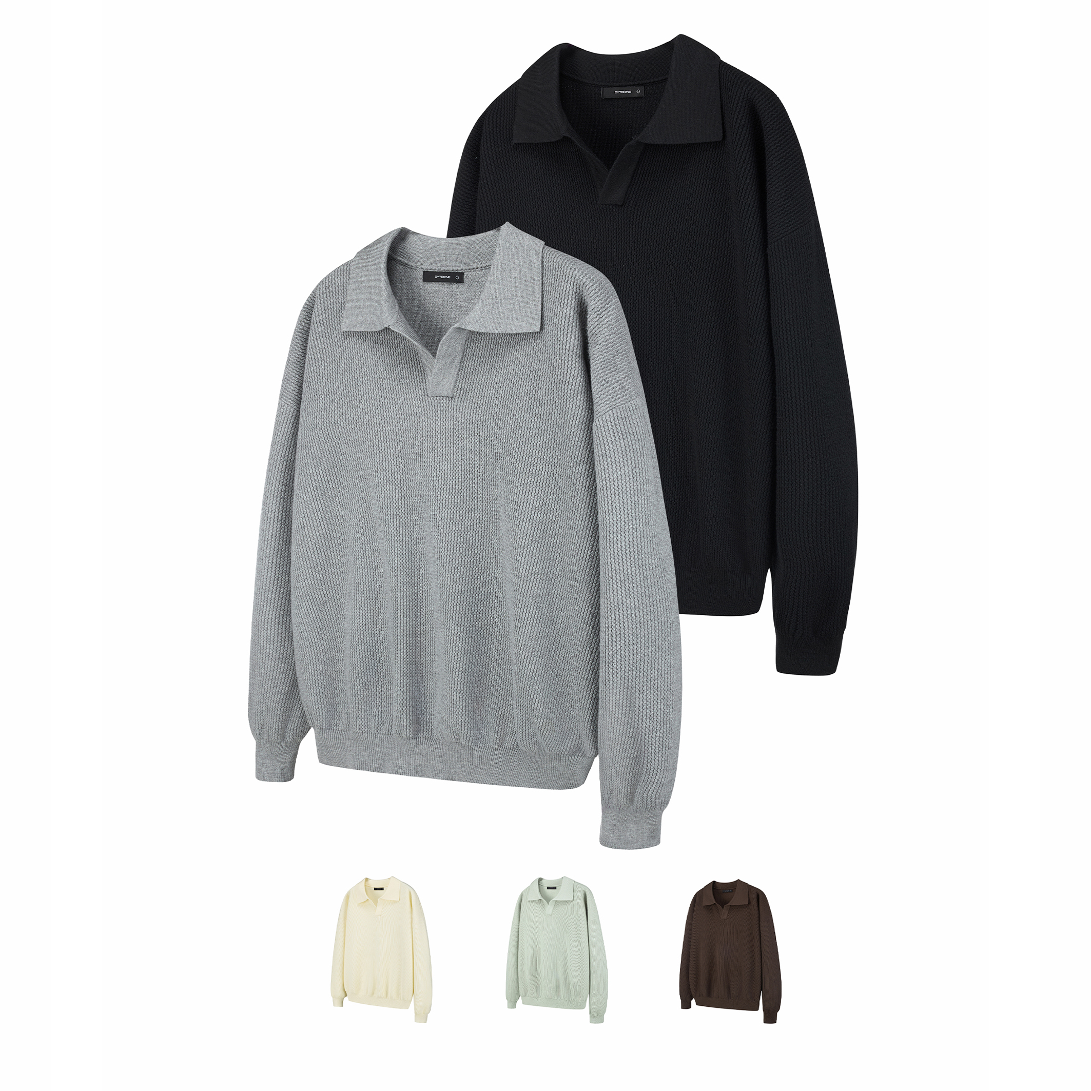 OKINE针织衫POLO长袖基础V领