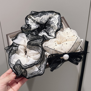 韩国新款蕾丝网纱蝴蝶结波点大肠发圈头绳扎头发橡皮筋高级感发饰