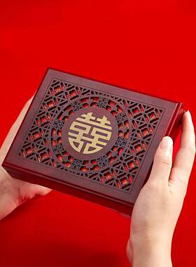 结婚证盒子结婚中式实木正方形收纳证书盒放结婚证珍藏纪念盒套装
