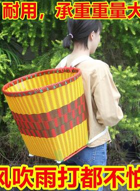 采茶背篓家用大号纯手工竹编织塑钢背篓采摘背筐农用竹篓子收纳筐