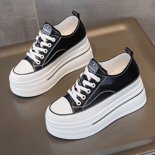 卡迪高小个子内增高8cm小白鞋女2025春秋新款透气松糕厚底女鞋