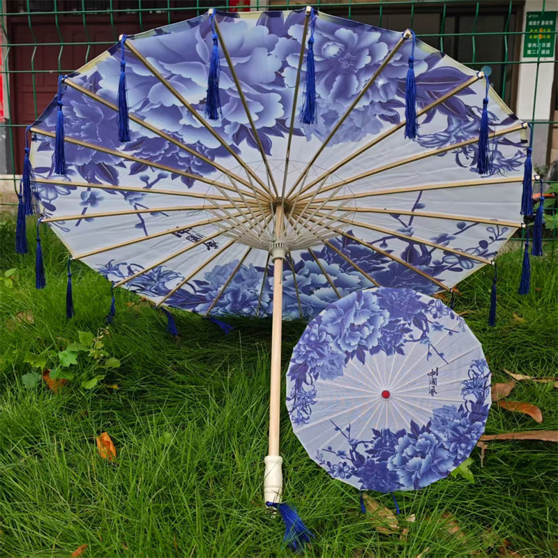 青花瓷流苏伞六一跳舞伞舞蹈伞舞