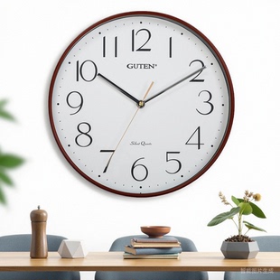 Guten挂钟客厅现代简约窄边家用时钟圆形钟表创意餐厅卧室石英钟