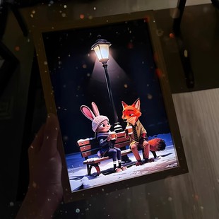 疯狂动物城灯光画尼克朱迪氛围灯装 饰画创意高颜值房间相框小夜灯