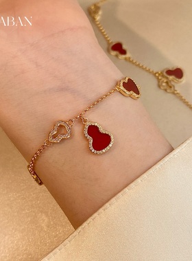 新中式红玛瑙葫芦手链秋冬爆款轻奢高级感通体S925银福禄镶锆手串