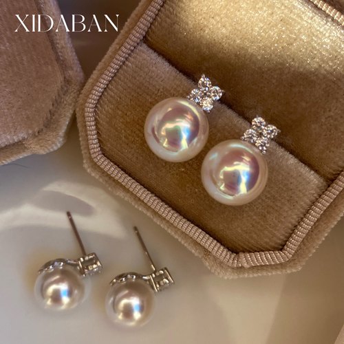 西大班四叶草澳白耳钉925纯银