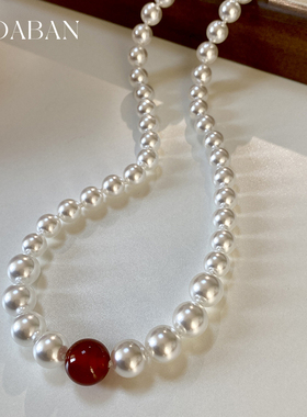西大班天然红玛瑙冷光澳白毛衣链