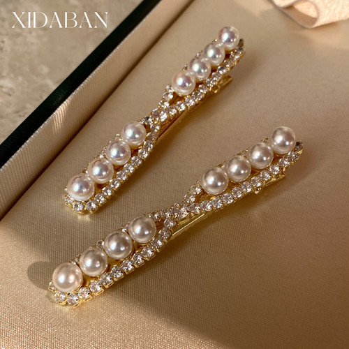 西大班施家珍珠镶满锆钻弹力发夹