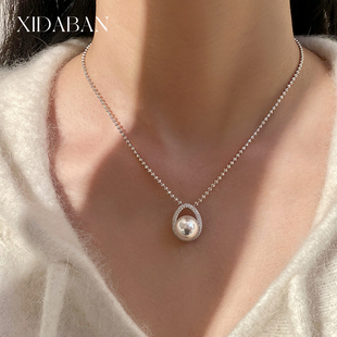 西大班 日月同辉人造澳白珍珠项链女轻奢高级s925纯银毛衣锁骨链