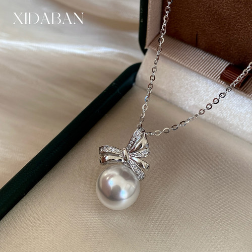 西大班施家澳白蝴蝶结珍珠项链