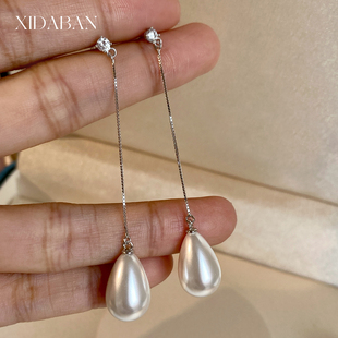 天然澳母贝人鱼姬水滴珍珠耳线复古轻奢高级感镶锆钻长款耳环耳坠