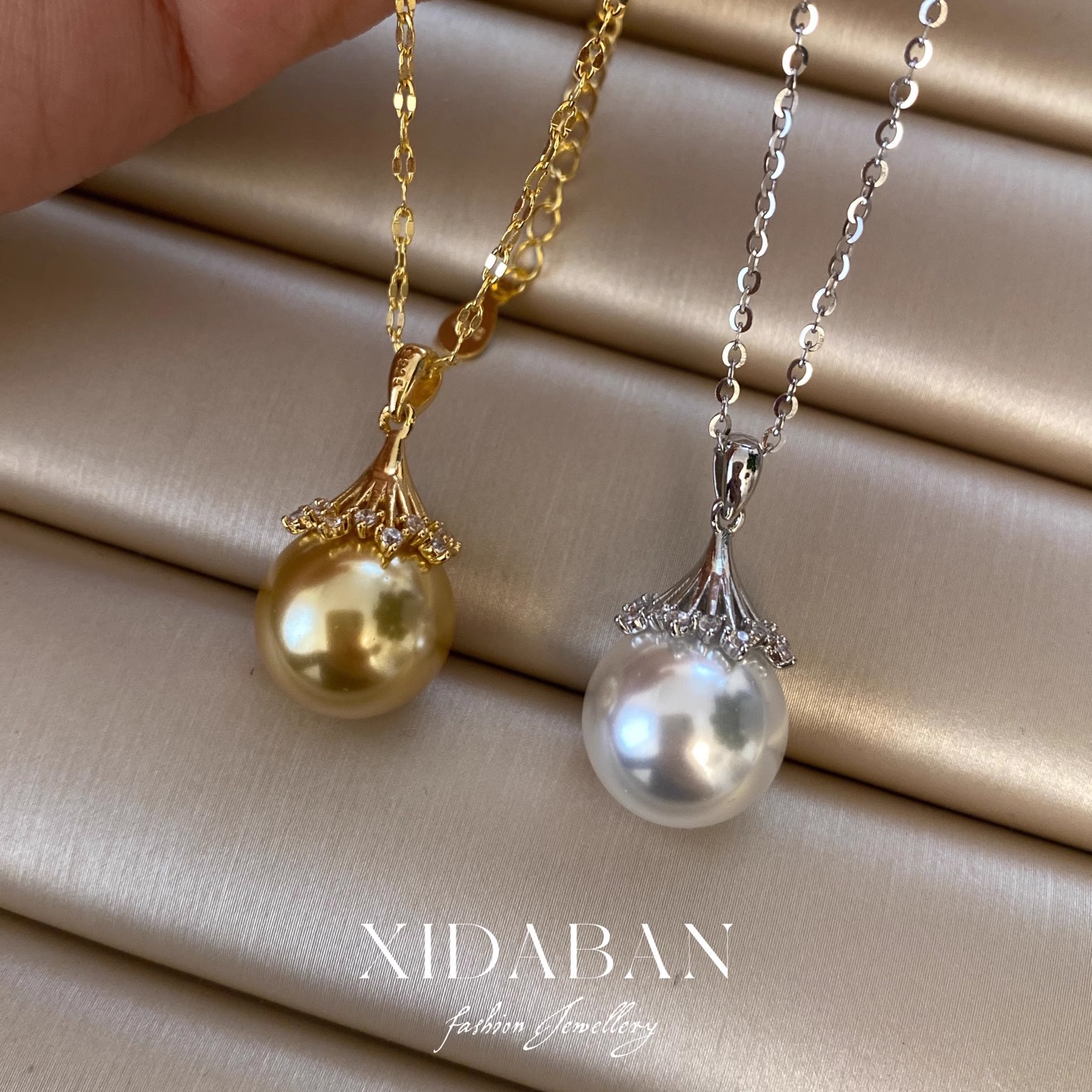 西大班人造澳白珍珠吊坠项链女