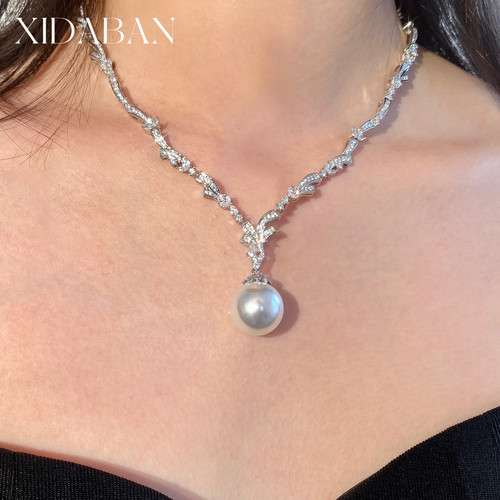 西大班仿海水珍珠吊坠礼服项链