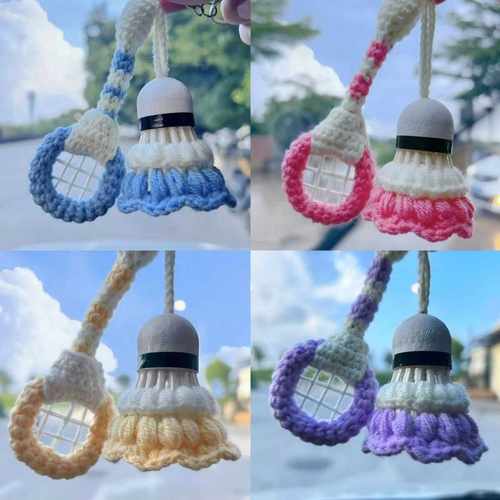 羽毛球球拍挂件毛线diy编织手工材料毛线钩针可爱包挂钥匙扣礼物