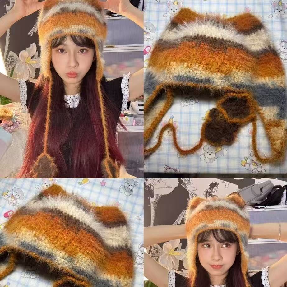 雪宝毛线打发时间手工猫耳帽子diy手工材料包毛线手工编织初学者