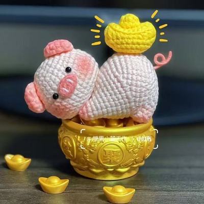 猪腚注定发财钩织摆件手工diy毛线可爱钩针钩织发财小猪玩偶可转