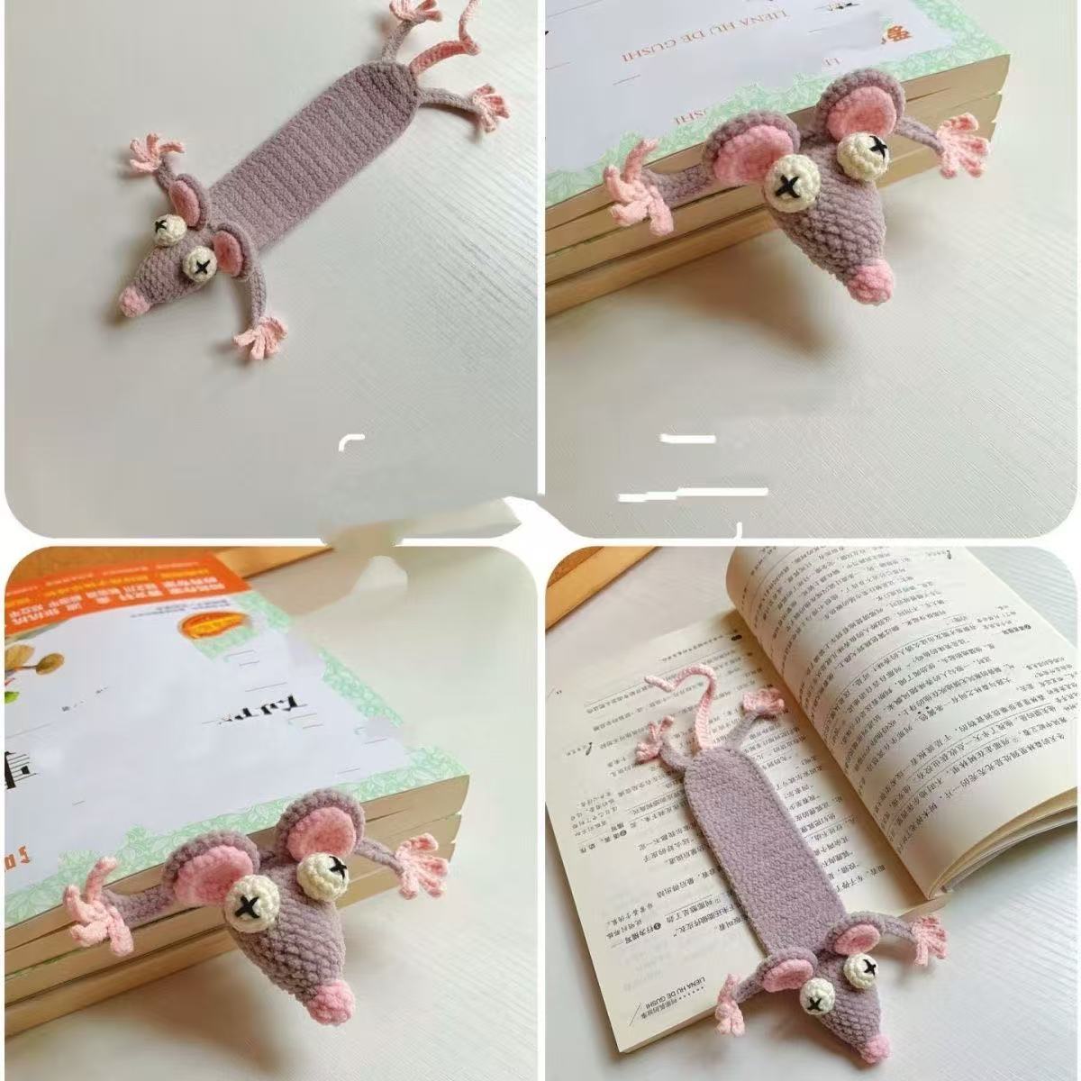 可爱鱼眼钩织老鼠书签同学搞怪礼物手工编织自制diy闺蜜材料