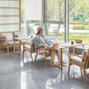 奶茶店餐饮桌椅商用日式 简约洽谈实木椅甜品咖啡休闲餐厅沙发卡座