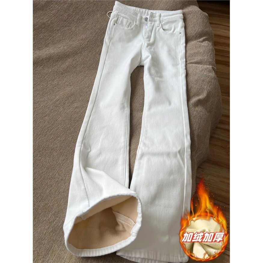韩版加绒加厚微喇牛仔裤女冬大码胖mm设计感修身显瘦垂感马蹄裤子