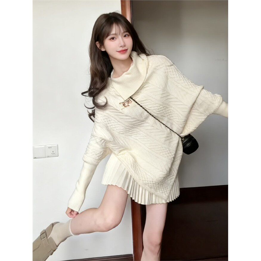 秋装穿搭一整套202富家千金气质巨好看的不规则下摆毛衣套装冬裙
