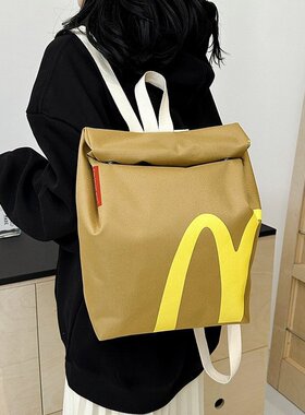 M家印花麦当劳书包2025新款帆布背包女双肩大容量学生上课包