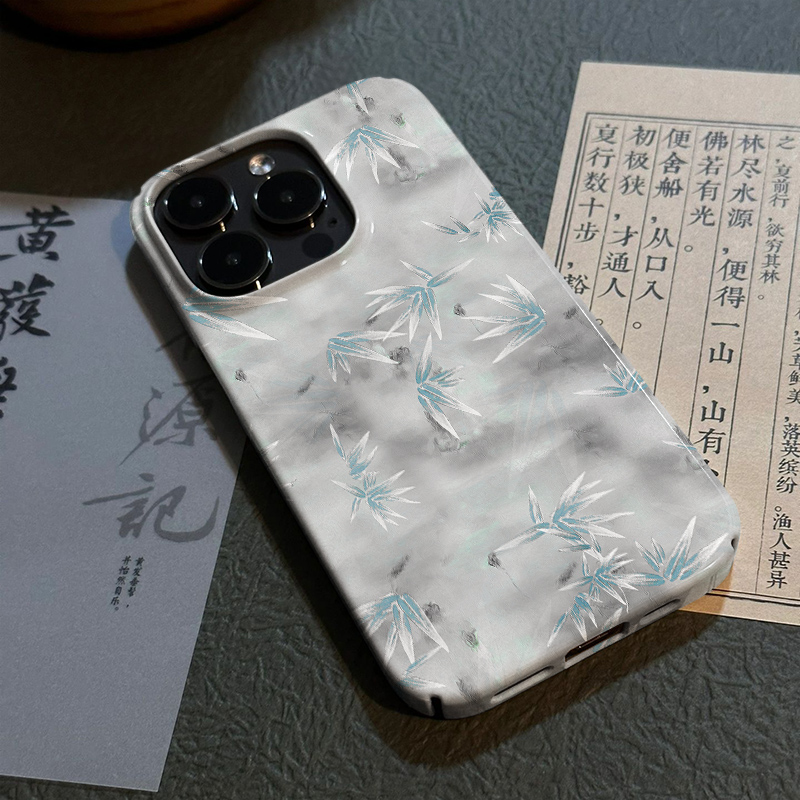 黯淡竹林新中式水墨花卉15promax手机壳新款iphone15保护套14中式11文艺14promax简约13pro12磨砂菲林二合一