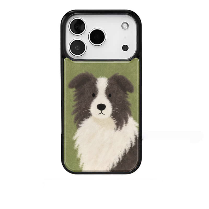 ins风边牧小狗可爱萌宠适用苹果17promax手机壳iphone16pro新款13创意15pro黑边14pro滴胶12电镀银原创防摔