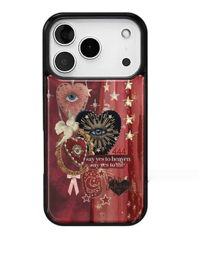 ins风复古红色爱心适用苹果17promax手机壳iphone16pro新款13创意15pro黑边14pro滴胶电镀银防摔手机套